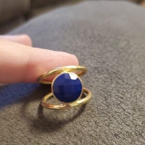 Faceted Lapis Lazuli Ring – Gold-Tone Double Band Adjustable Statement Ring